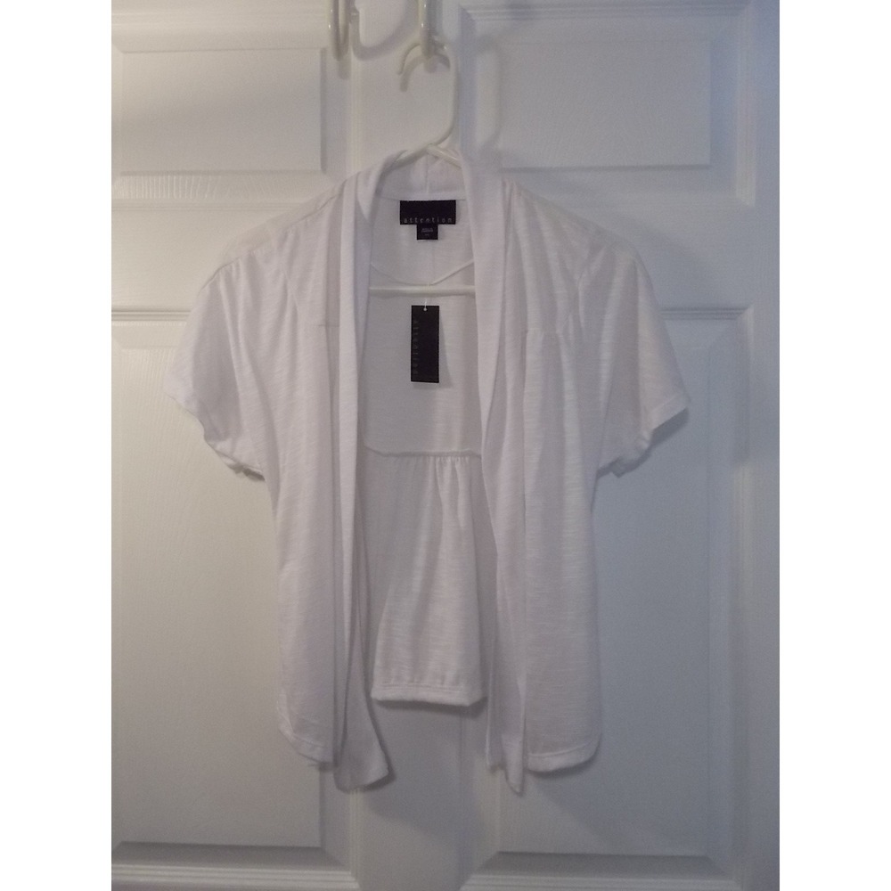 Attention Womens White Short Sleeve Shrug Cardigan Open Front Slub Knit Small